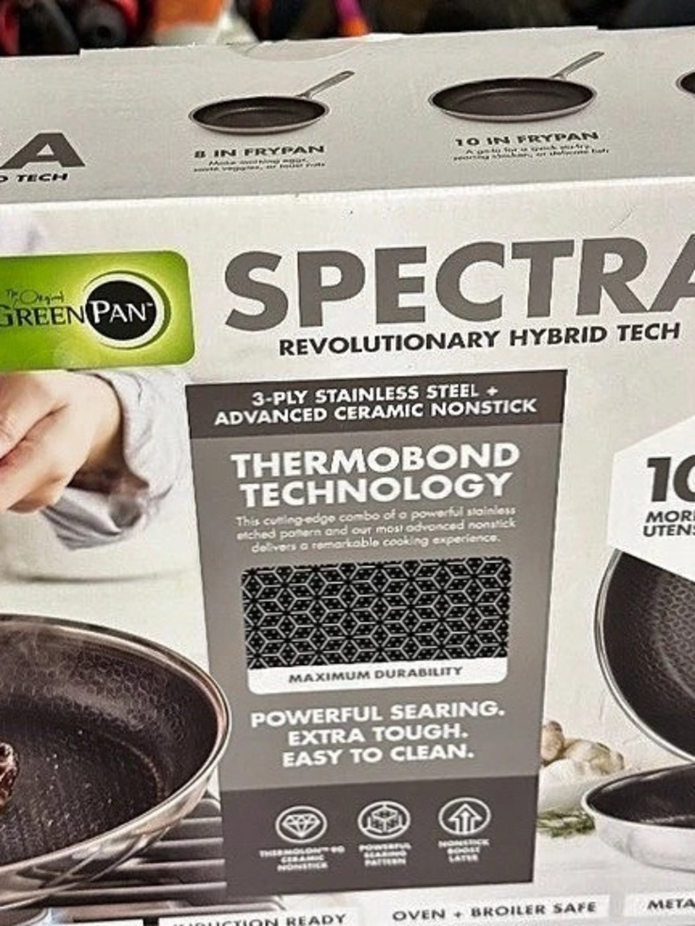 GreenPan Spectra Ceramic 3-Piece Hybrid Skillet Set Black & Silver NWT